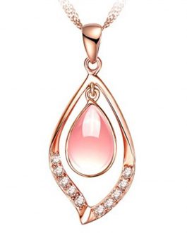 Collier Pierre Rose en Goutte D'eau